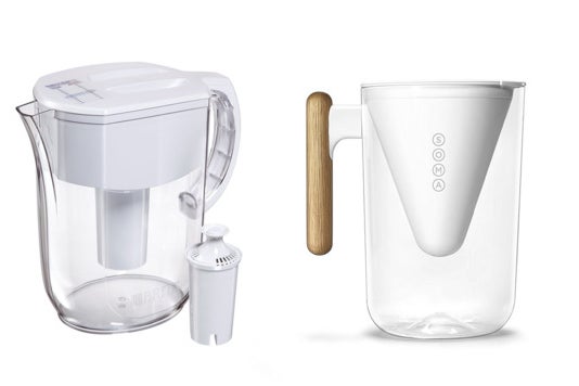 White Brita pitcher and white Soma pitcher.